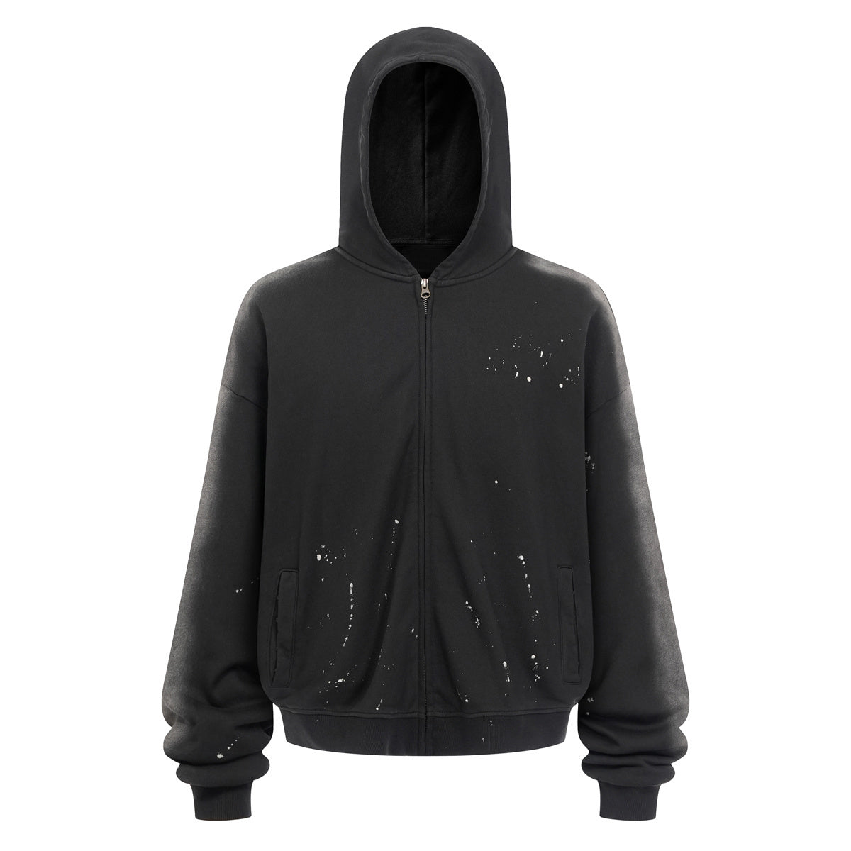 Distressed Paint Splatter Zippered Hoodie