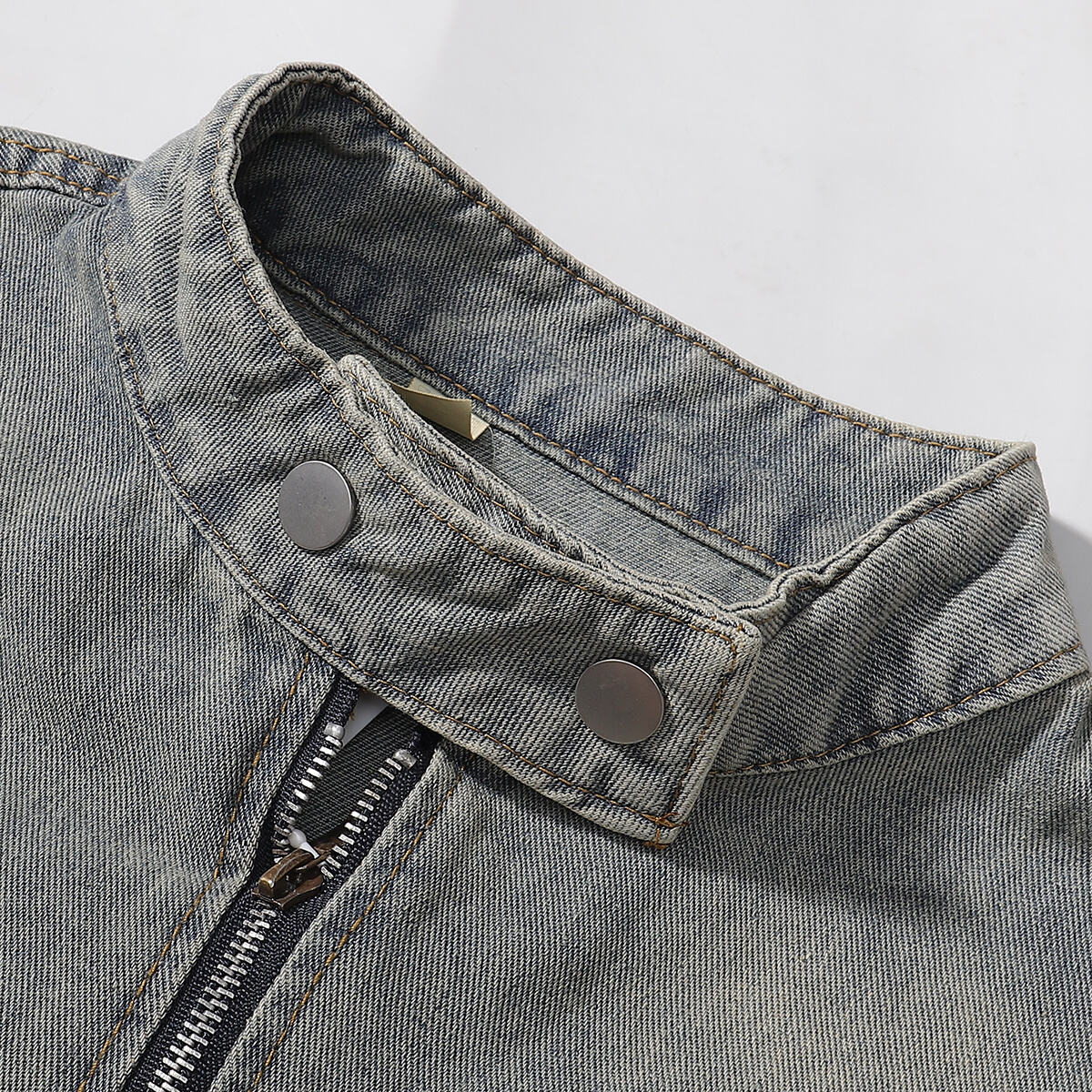 Contrast Stripe Washed Denim Baggy Jacket