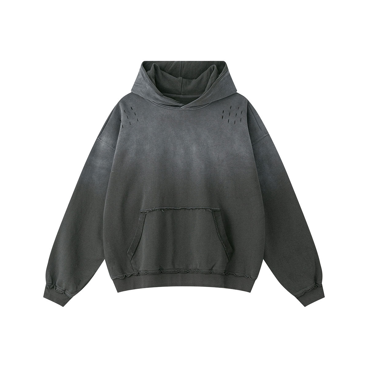 Ombre Raw Edge Kangaroo Pocket Distressed Hoodie