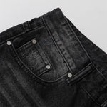 Black Acid Wash Distressed Wide Leg Denim Jeans