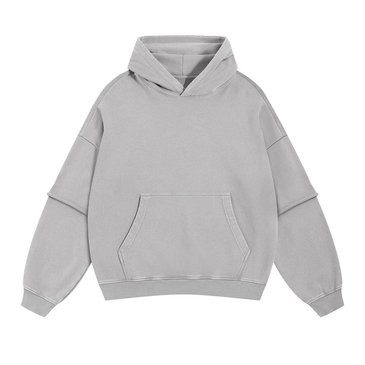 Stone-Washed Mock Two-Layer Hoodie