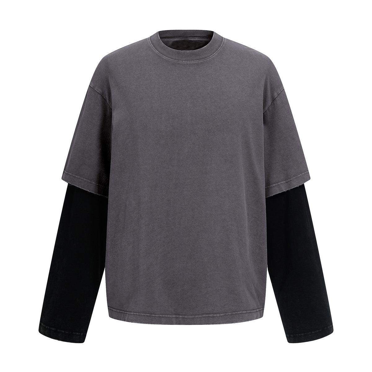 Layered Sleeve Two-Tone Oversized Streetwear T-Shirt