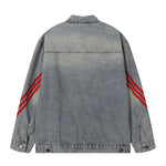 Contrast Stripe Washed Denim Baggy Jacket