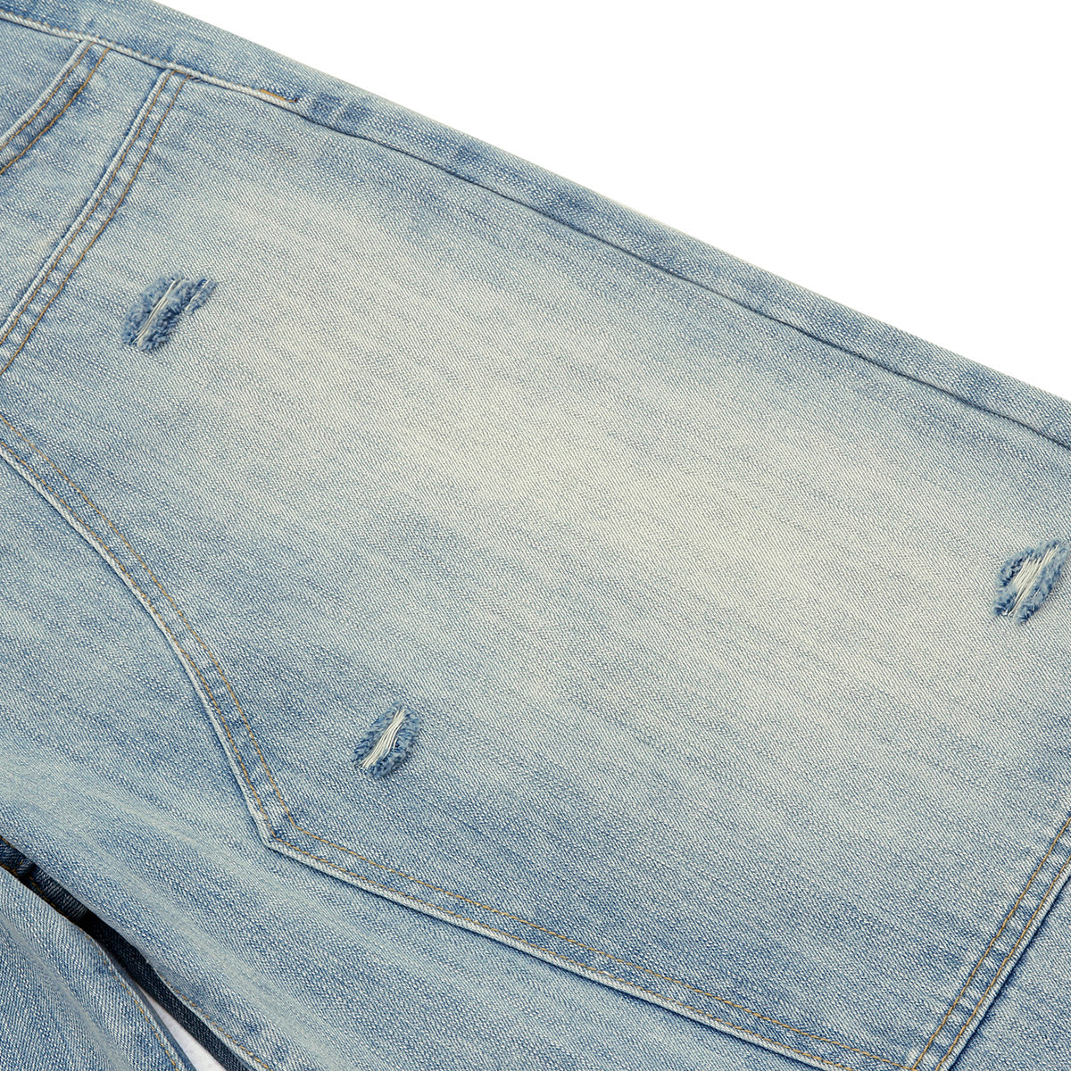 Double Waistband Distressed Denim Bermuda Shorts