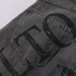 Wide Leg Black Bold Letter Print Jeans