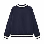 Contrast Trim V-Neck Pullover Sweatshirt