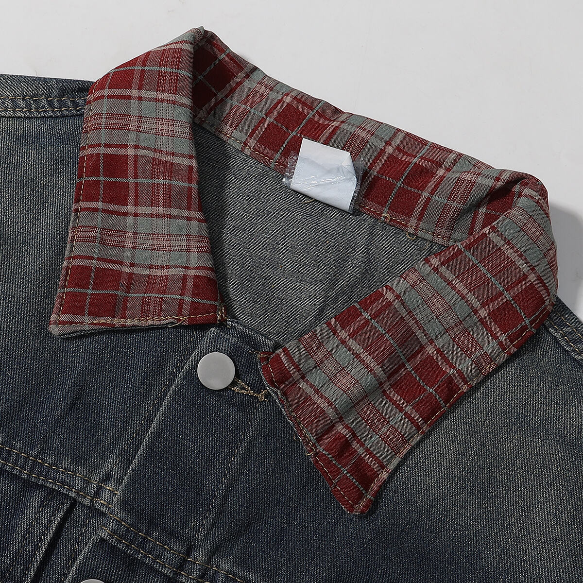 Plaid Patchwork Denim Trucker Jacket