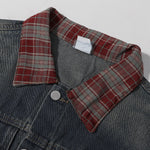 Plaid Patchwork Denim Trucker Jacket