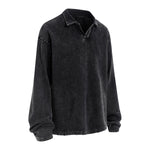Distressed Edge Buttonless Long-Sleeve Polo