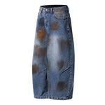 Retro Painted Barrel-Leg Denim Pants