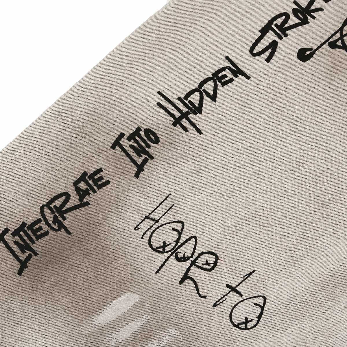 Graffiti Print Washed Wide-Leg Jeans