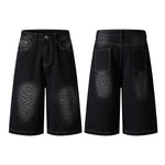 Black Leopard Print Denim Bermuda Shorts