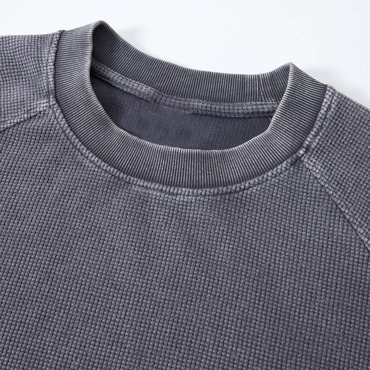 Boxy Waffle Washed Distressed Raglan Tee