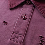 Retro Distressed Cotton Vintage Wash Polo T-Shirt