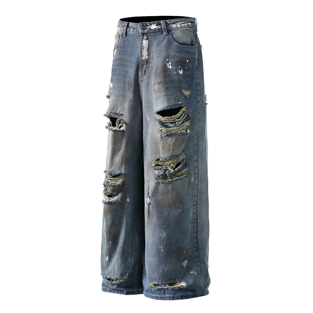 Paint Splatter Heavy Ripped Washed Jeans