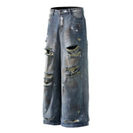 Paint Splatter Heavy Ripped Washed Jeans