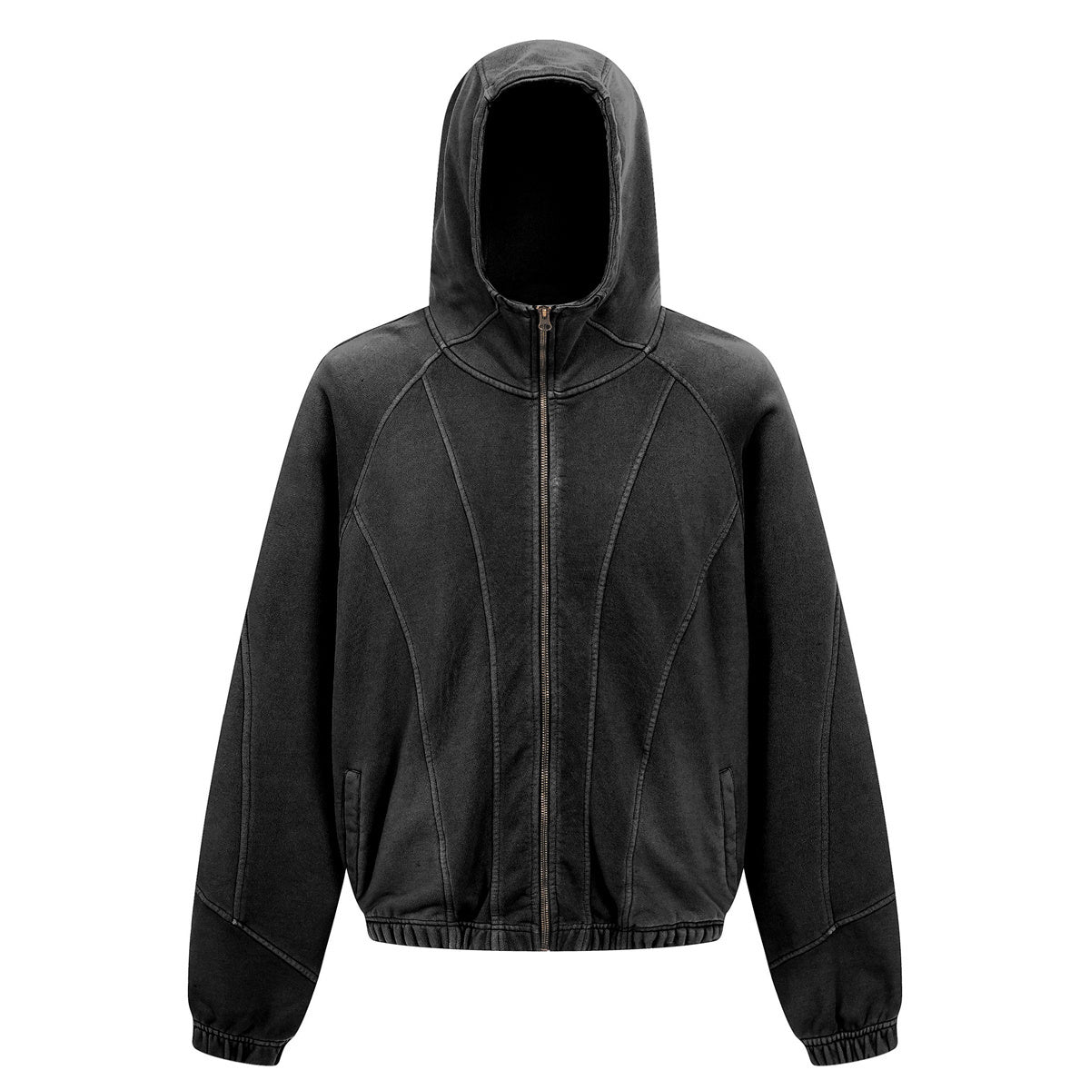 Vintage Washed Oversized Curved Stitch Zip Hoodie