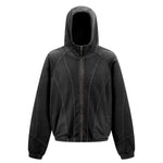 Vintage Washed Oversized Curved Stitch Zip Hoodie