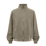 Stand Collar Panel Detail Washed Zip Up Sweatshirt