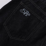 Celestial Star Embroidery Faded Wide Leg Jeans