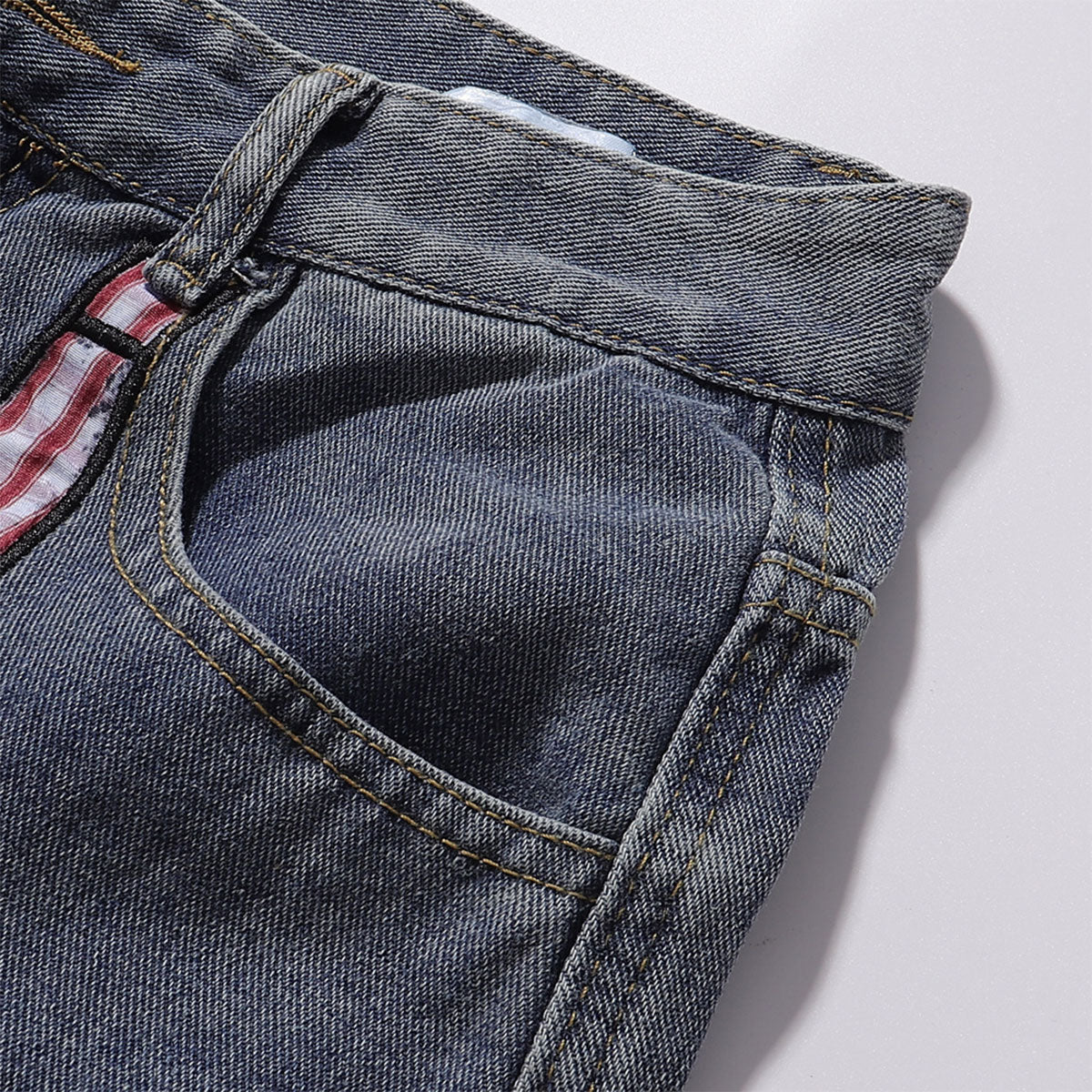 Embroidered Patch Denim Cargo Jeans with Striped Detail