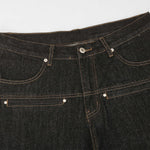 Cuffable Hem Contrast Patch Denim Pants