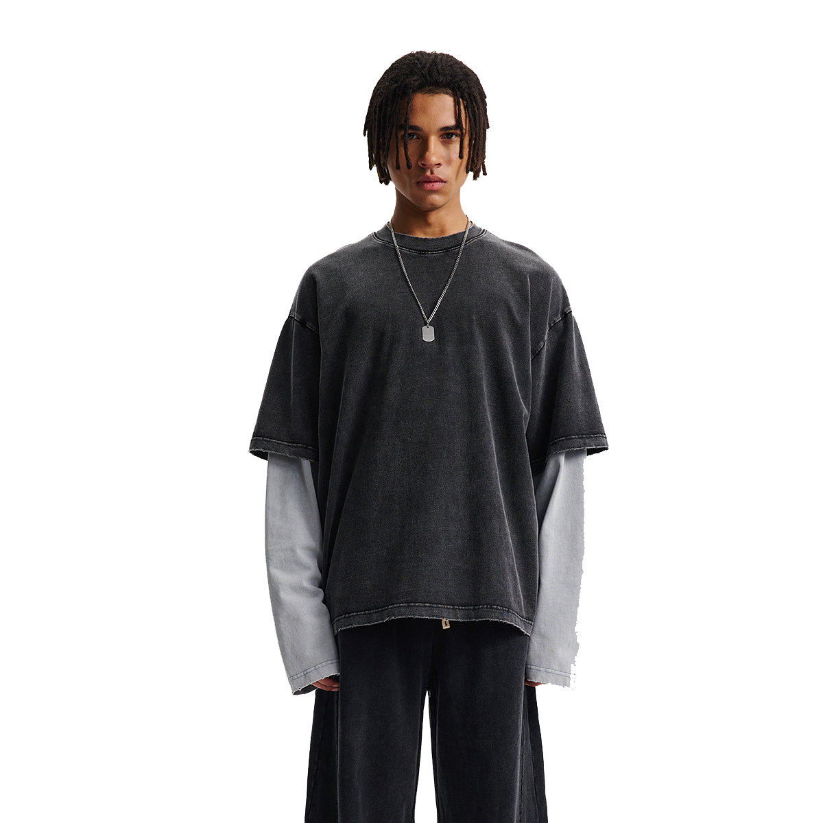 Layered Sleeve Two-Tone Oversized Streetwear T-Shirt