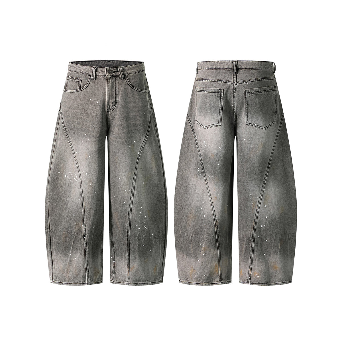 Paint Splatter Panel Stitching Barrel-Leg Jeans
