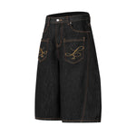 Wide Leg Embroidery Selvedge Bermuda Shorts