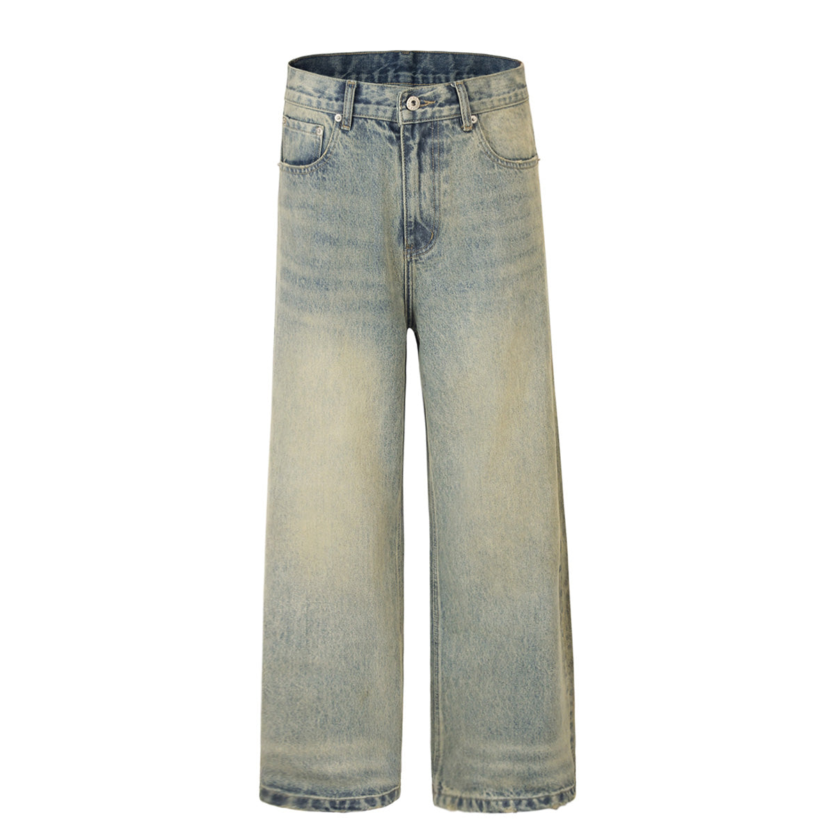 Vintage Wash Distressed Wide-Leg Jeans