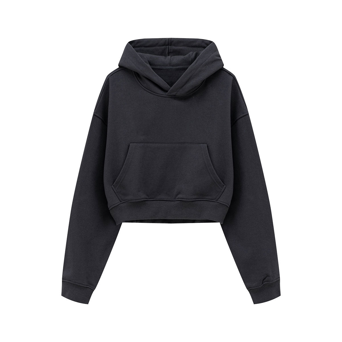Solid Kangaroo Pocket Crop Hoodie