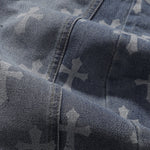 Cross Print Wide Leg Denim Jeans
