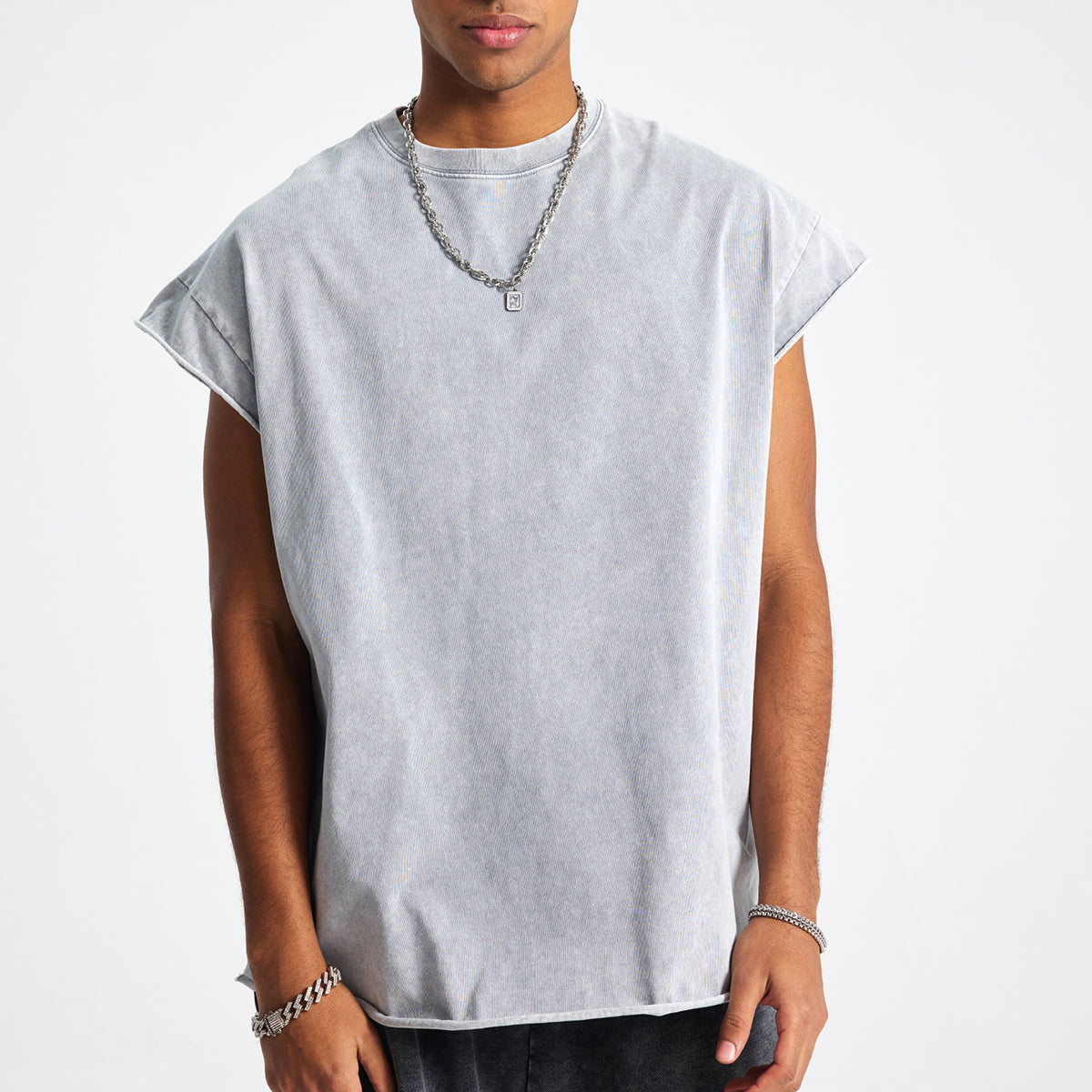 Washed Raw Edge Baggy Tank Top 275gsm