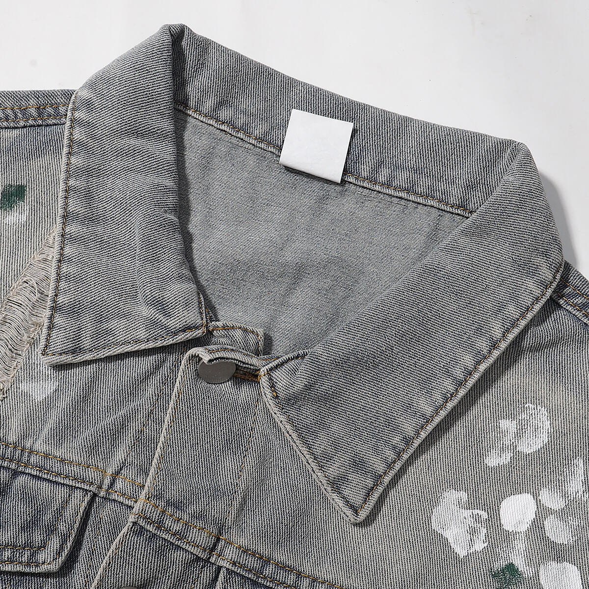 Paint-Spray Ripped Denim Trucker Jacket