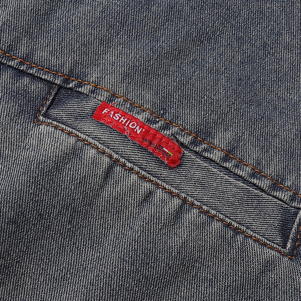 Stand Collar Zip-Up Washed Denim Jacket