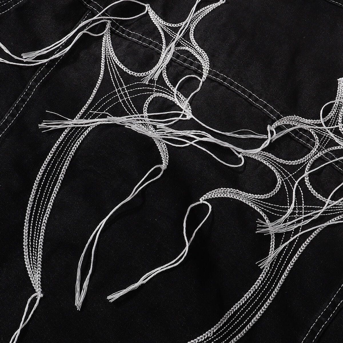 Abstract White Embroidery Denim Jacket