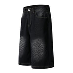 Black Leopard Print Denim Bermuda Shorts