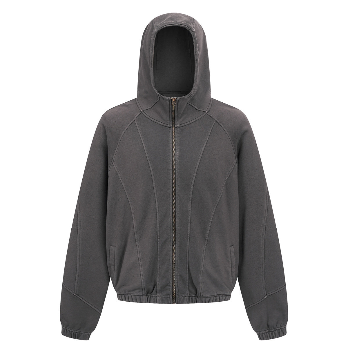 Vintage Washed Oversized Curved Stitch Zip Hoodie