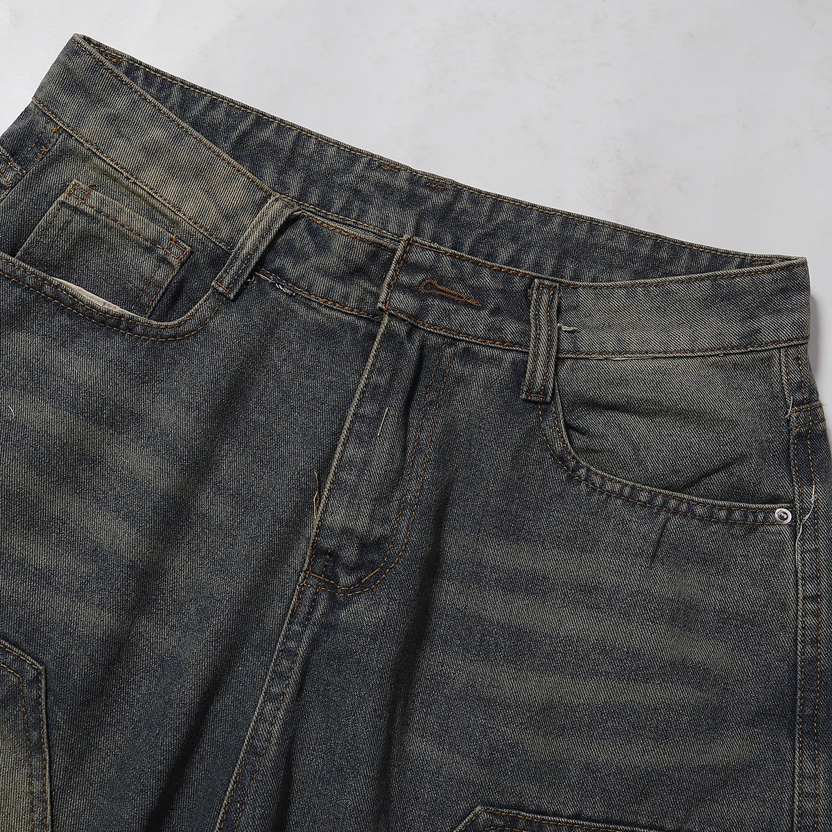 Knee Patch Design Vintage Washed Denim Shorts