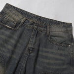 Knee Patch Design Vintage Washed Denim Shorts