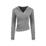 Ruched Fitted Long Sleeve Hoodie Top
