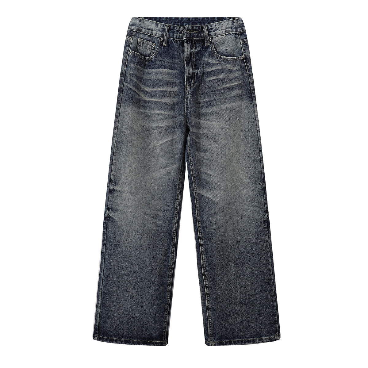 Vintage Washed Distressed Light Blue Wide Jeans