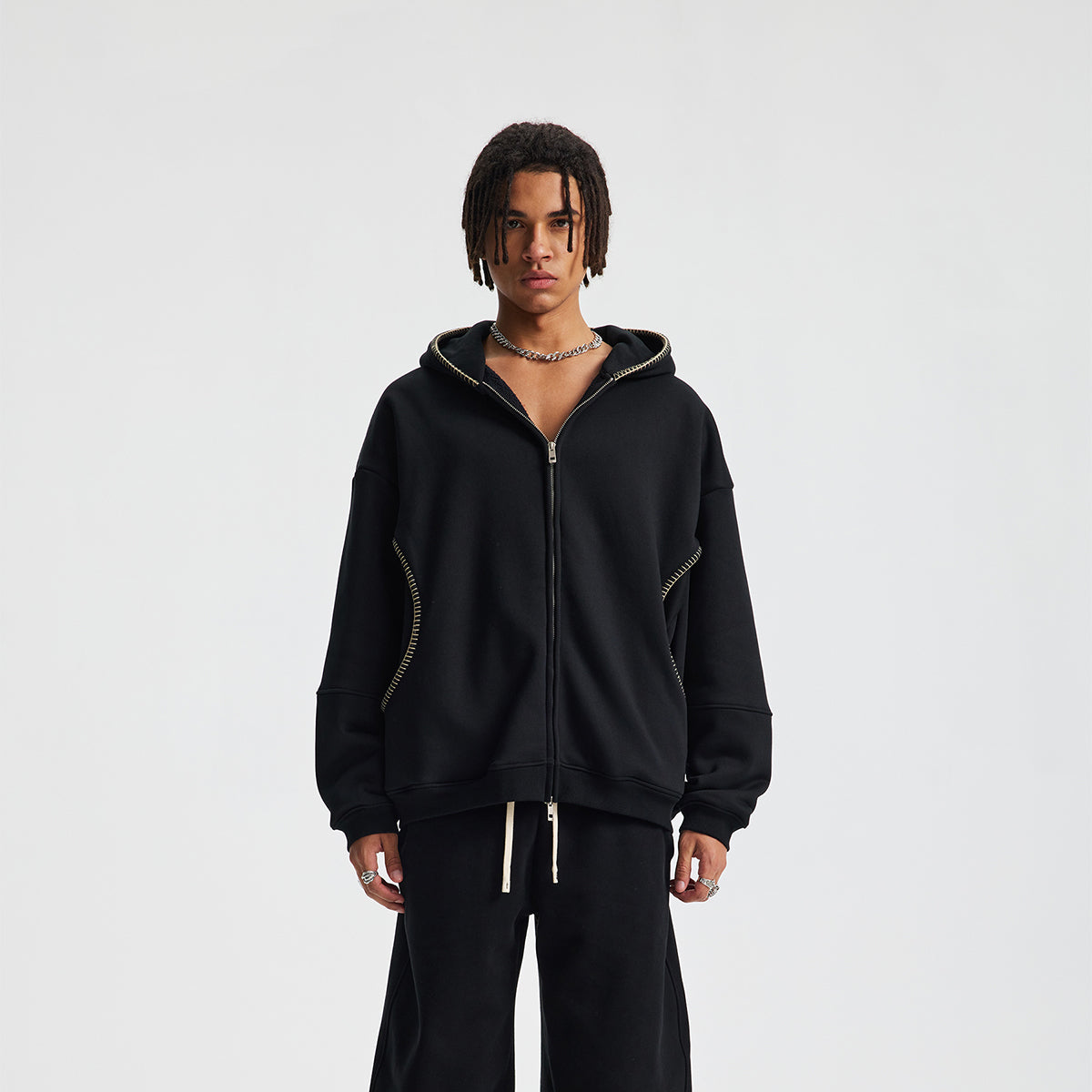 Special Stitch Bound Seam Zip Up Hoodie