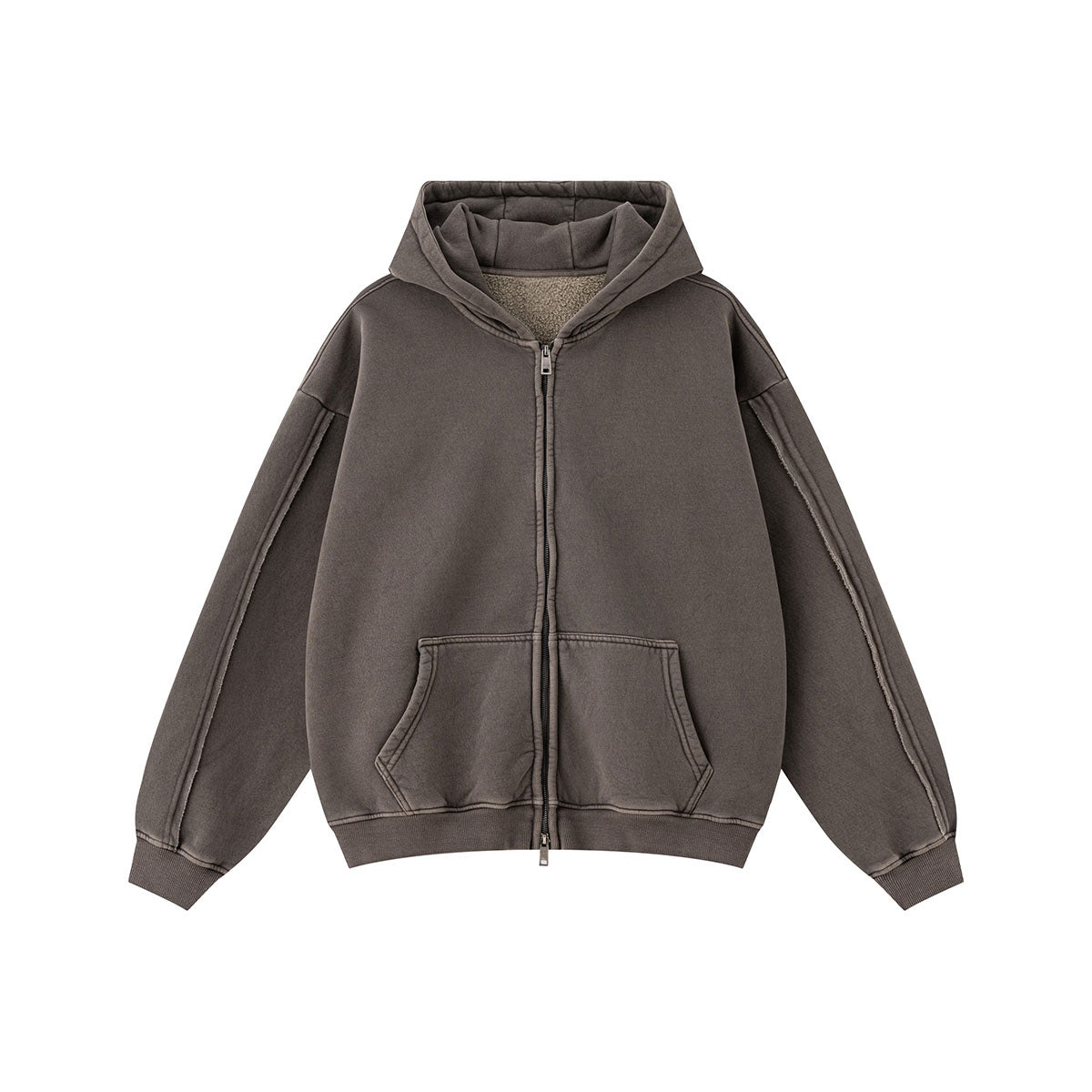 Double Slider Fleece Kangaroo Pocket Hoodie