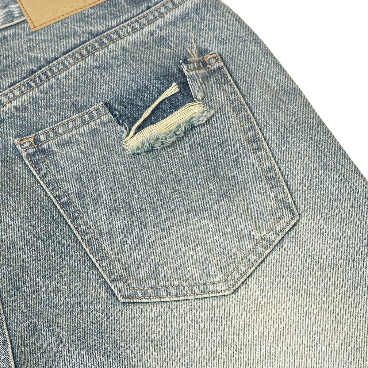Classic Faded Blue Distressed Denim Pants