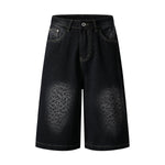 Black Leopard Print Denim Bermuda Shorts
