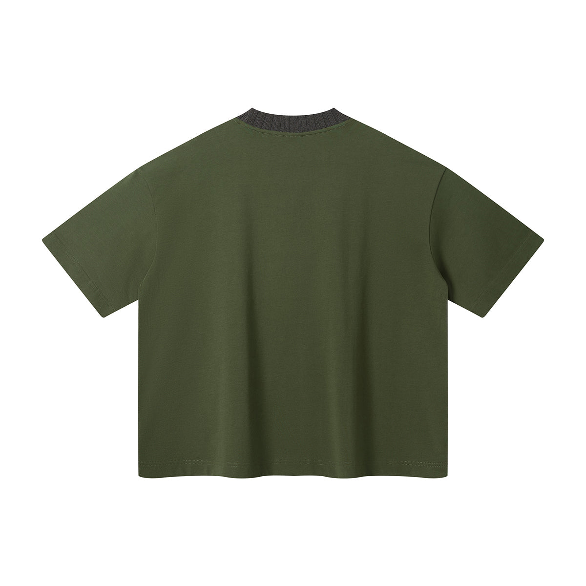 Oversized Color-Block Ribbed Collar Comfortable Tee