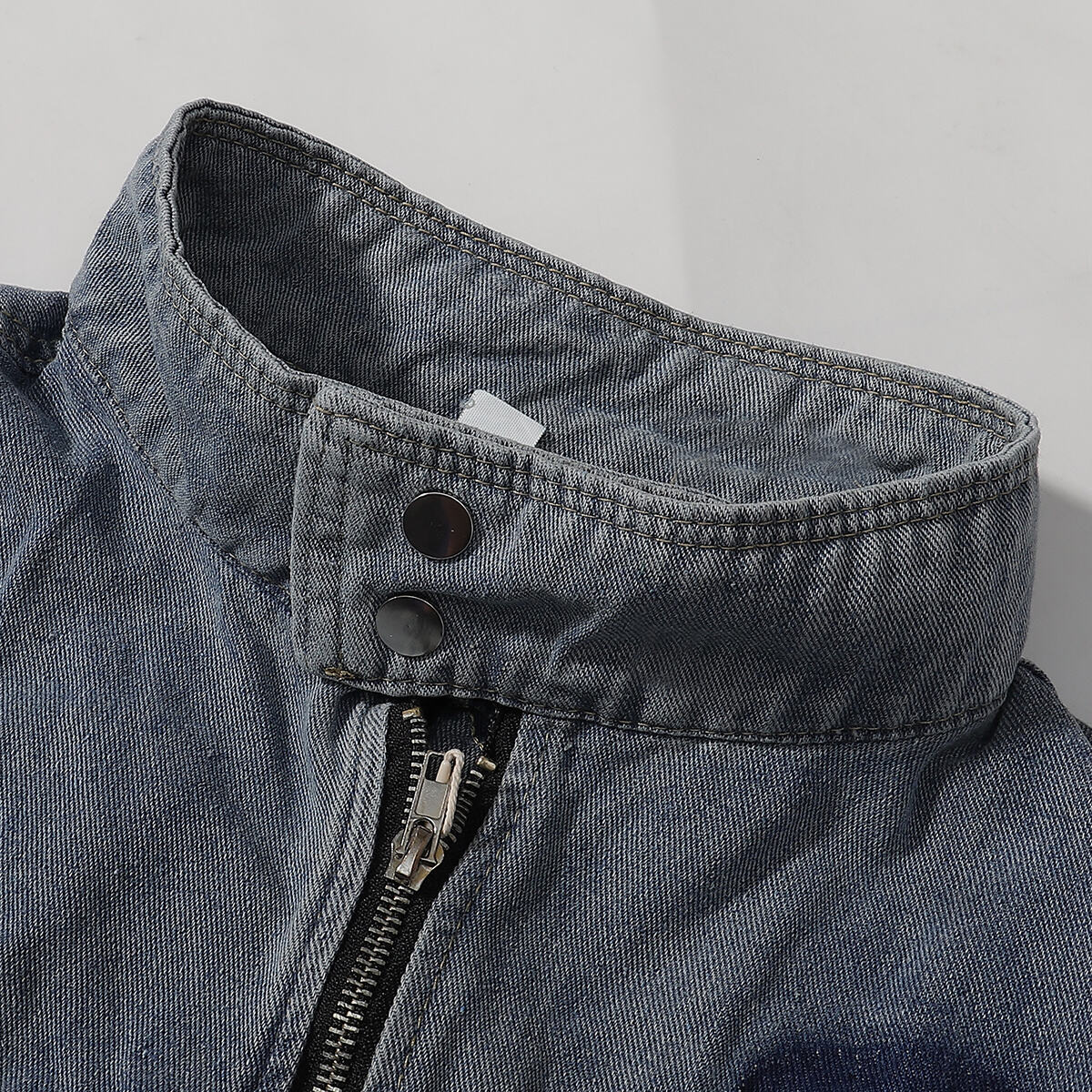 Zip-Up Washed Denim Jacket