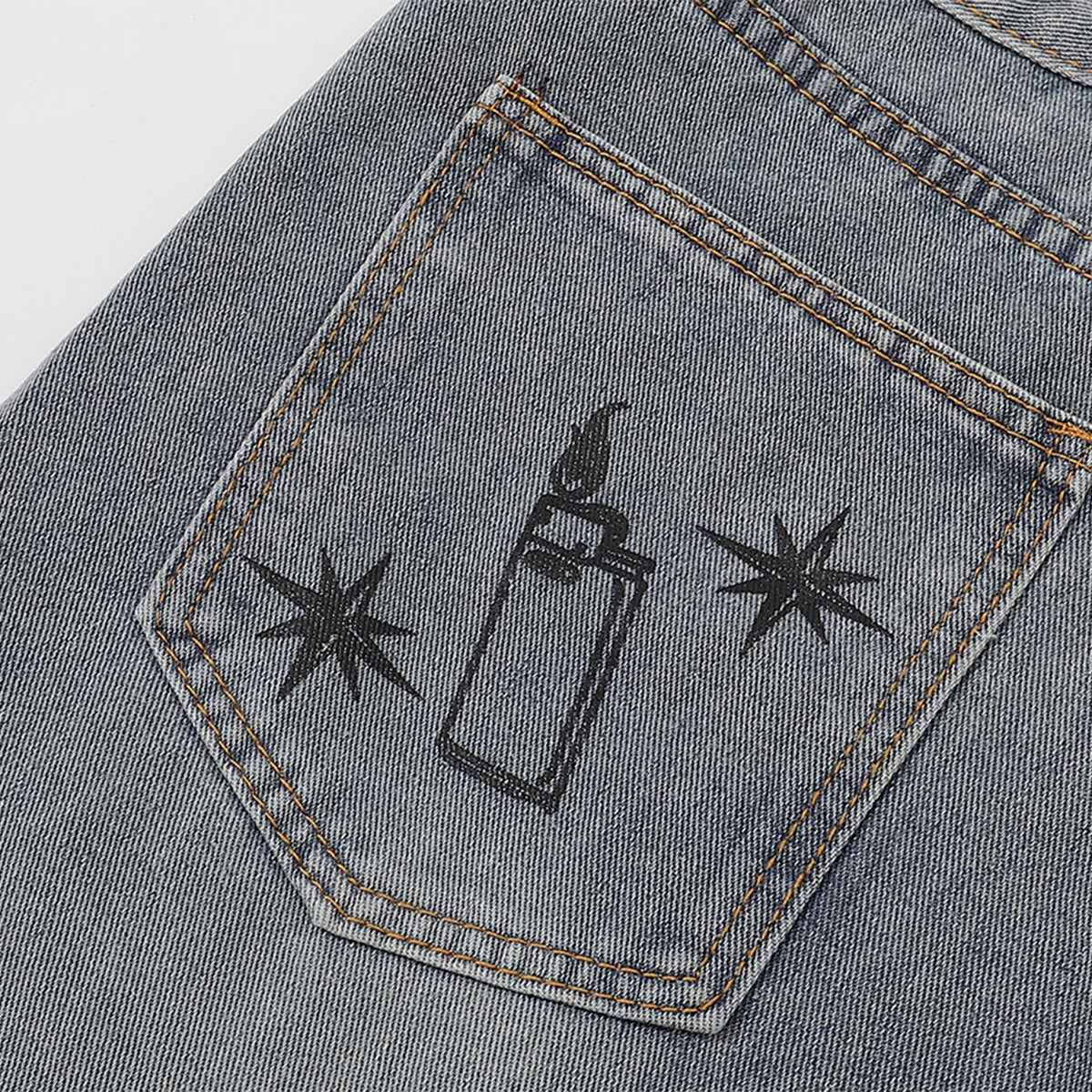 Street Style Graphic Print Relaxed Denim Shorts