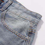 High-Waist Washed Denim Bermuda Shorts